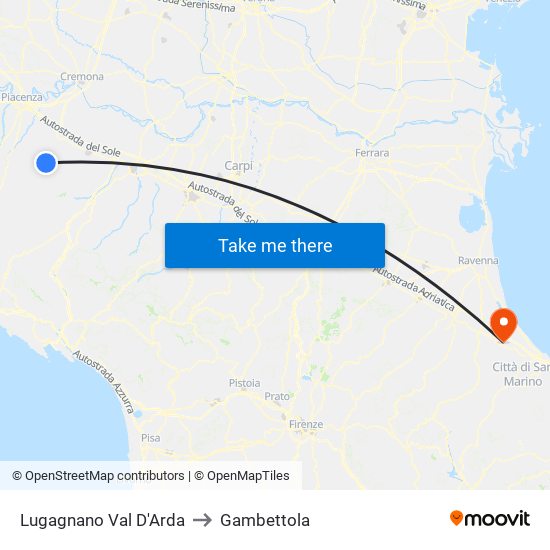 Lugagnano Val D'Arda to Gambettola map