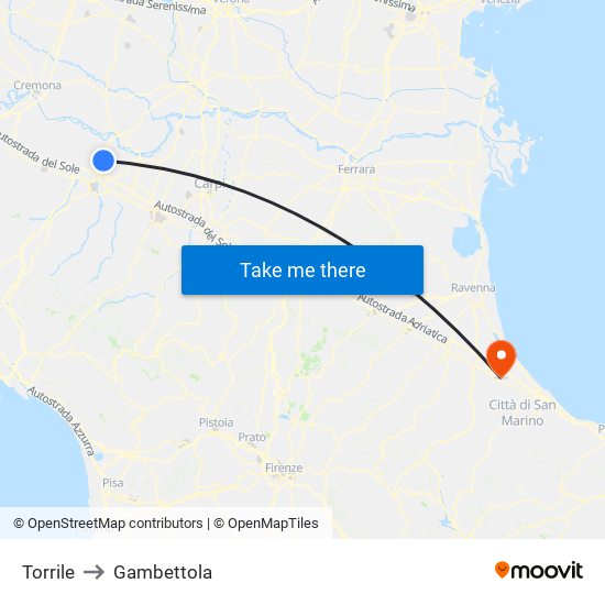 Torrile to Gambettola map