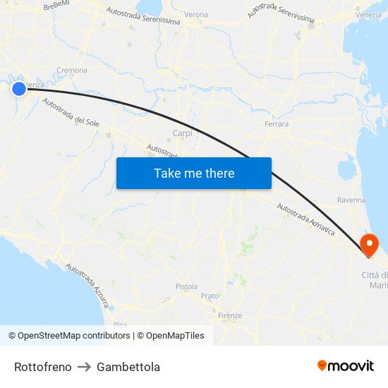 Rottofreno to Gambettola map