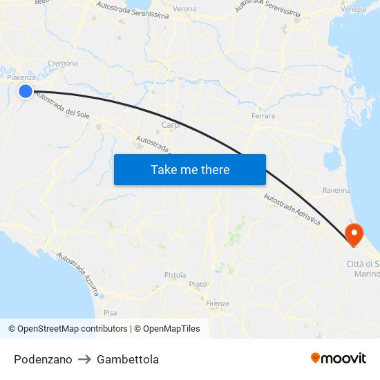 Podenzano to Gambettola map