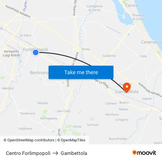 Centro Forlimpopoli to Gambettola map