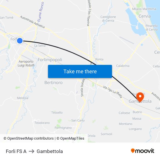 Forli FS A to Gambettola map