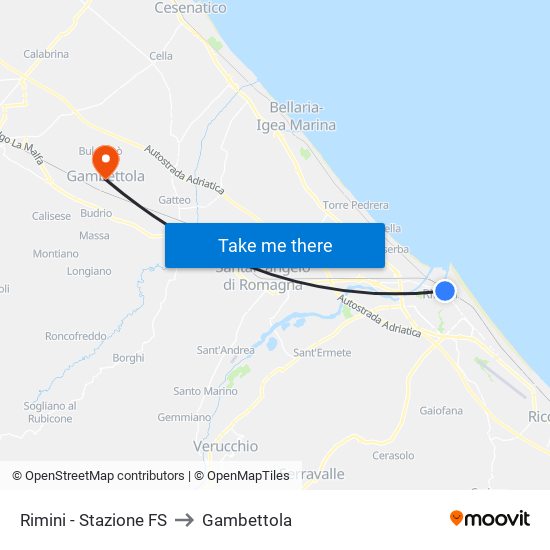 Rimini - Stazione FS to Gambettola map