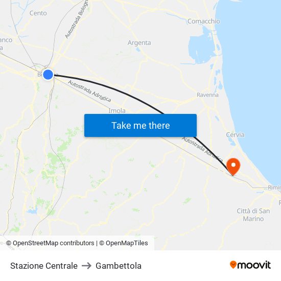 Stazione Centrale to Gambettola map