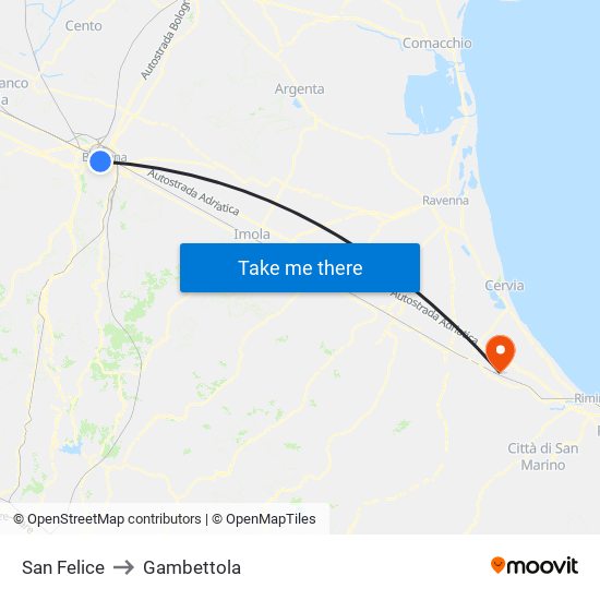 San Felice to Gambettola map