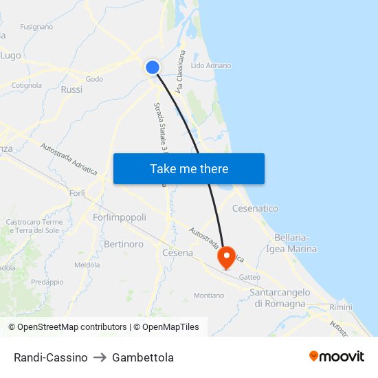 Randi-Cassino to Gambettola map