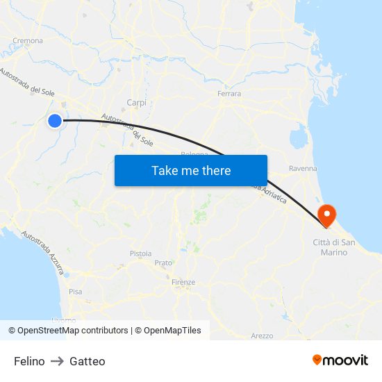 Felino to Gatteo map