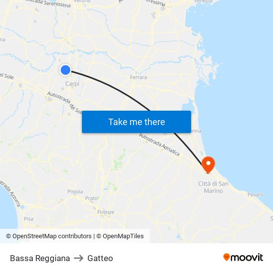 Bassa Reggiana to Gatteo map