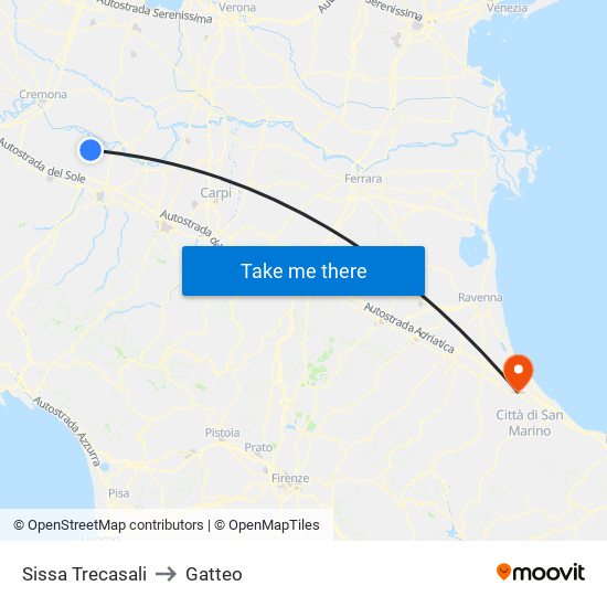 Sissa Trecasali to Gatteo map