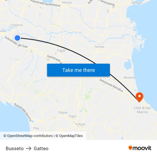 Busseto to Gatteo map