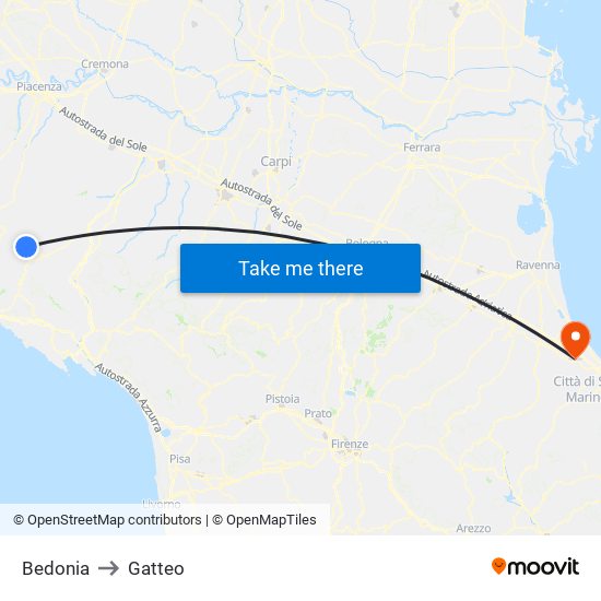 Bedonia to Gatteo map