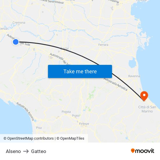 Alseno to Gatteo map