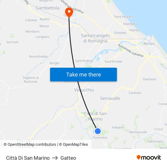 Città Di San Marino to Gatteo map