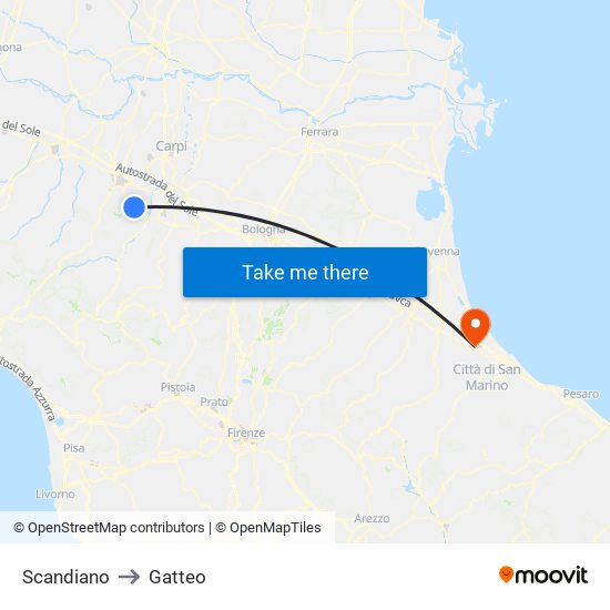 Scandiano to Gatteo map