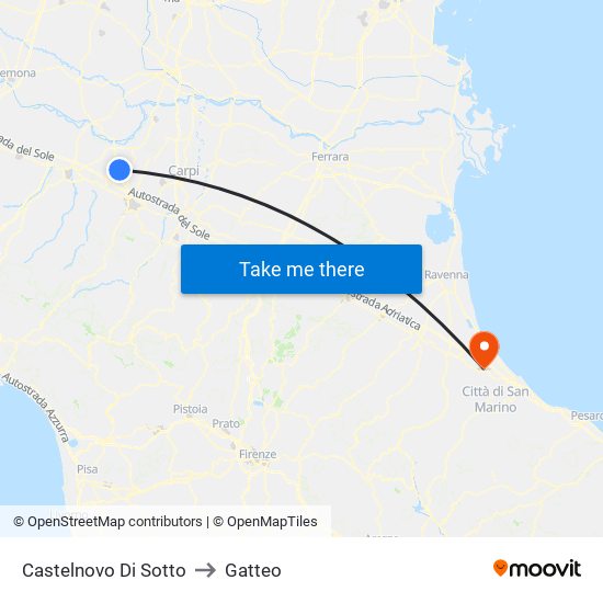 Castelnovo Di Sotto to Gatteo map