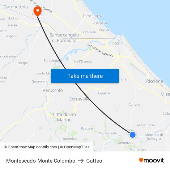 Montescudo-Monte Colombo to Gatteo map