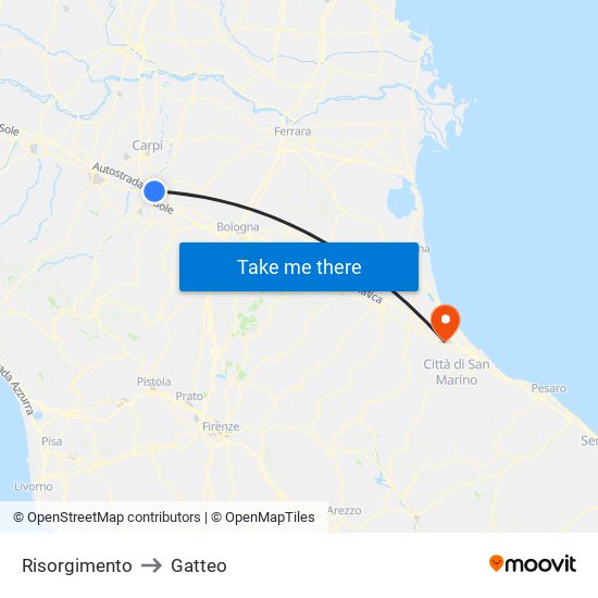 Risorgimento to Gatteo map