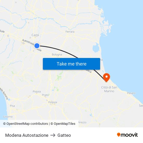 Modena  Autostazione to Gatteo map