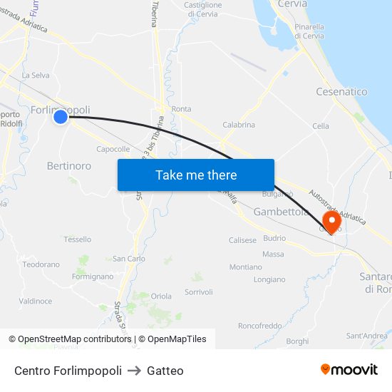 Centro Forlimpopoli to Gatteo map