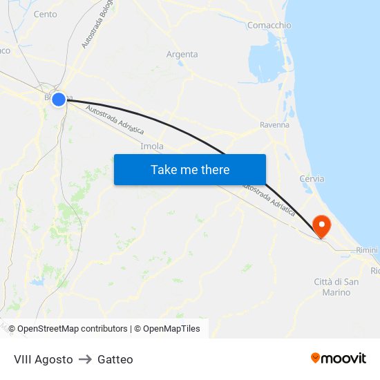 VIII Agosto to Gatteo map