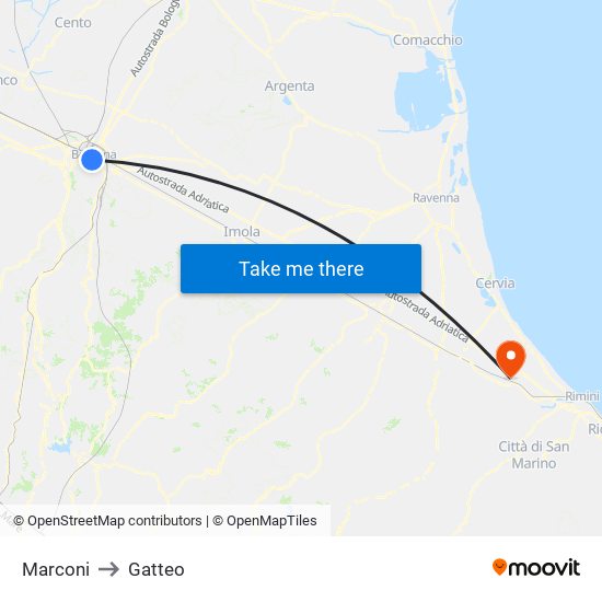 Marconi to Gatteo map