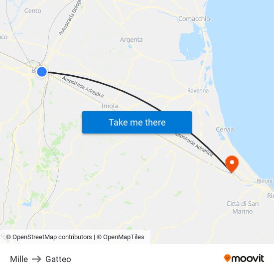 Mille to Gatteo map