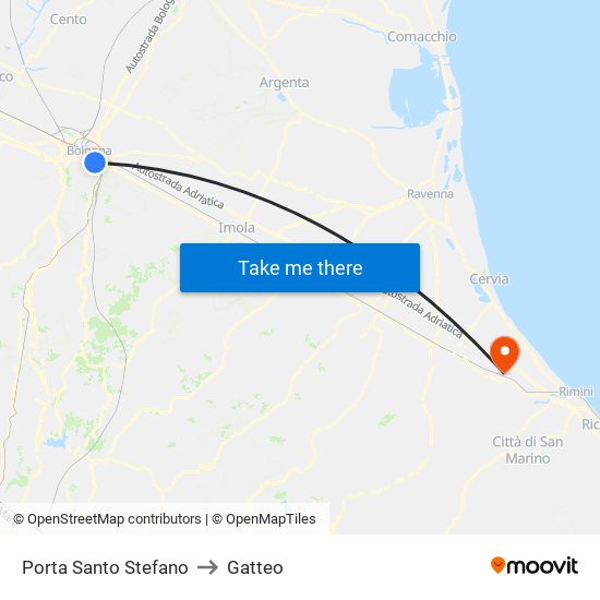Porta Santo Stefano to Gatteo map