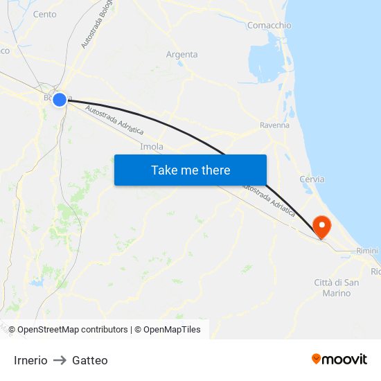 Irnerio to Gatteo map