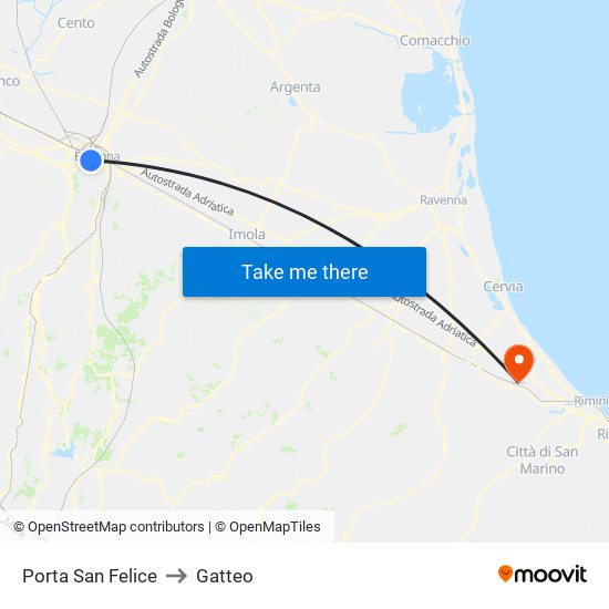 Porta San Felice to Gatteo map