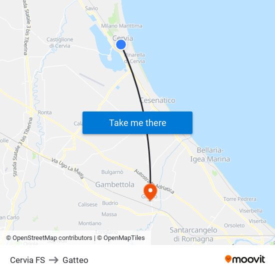 Cervia FS to Gatteo map