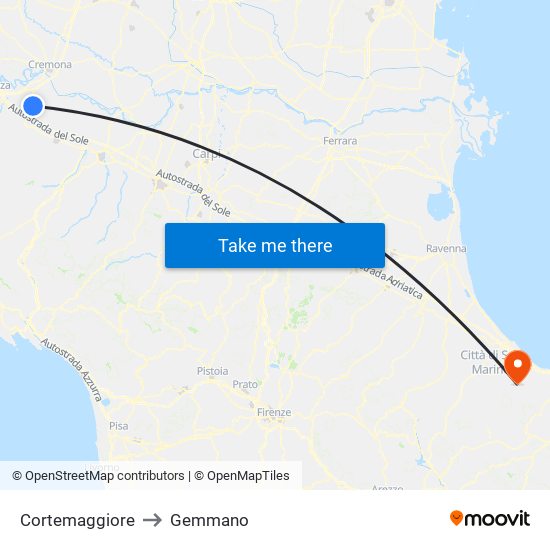 Cortemaggiore to Gemmano map