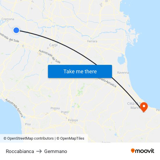 Roccabianca to Gemmano map