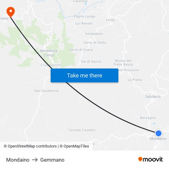 Mondaino to Gemmano map