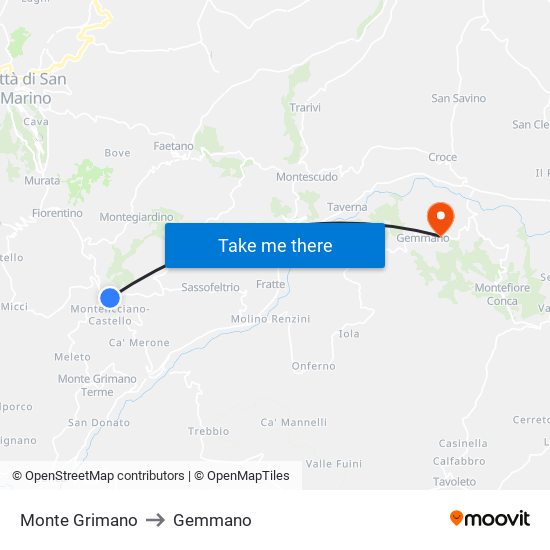 Monte Grimano to Gemmano map