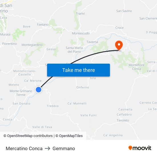 Mercatino Conca to Gemmano map