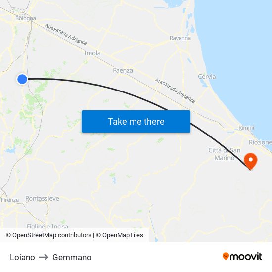 Loiano to Gemmano map