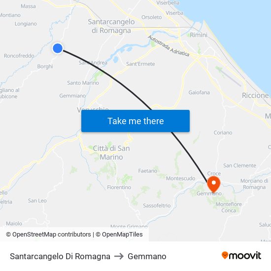 Santarcangelo Di Romagna to Gemmano map