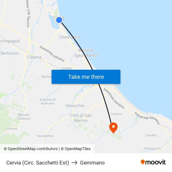 Cervia (Circ. Sacchetti Est) to Gemmano map