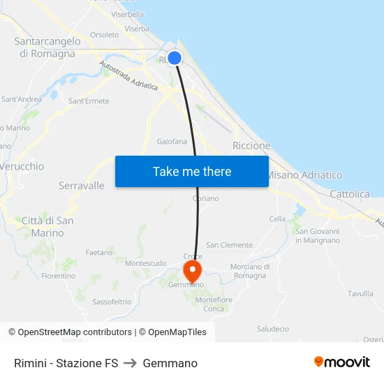 Rimini - Stazione FS to Gemmano map