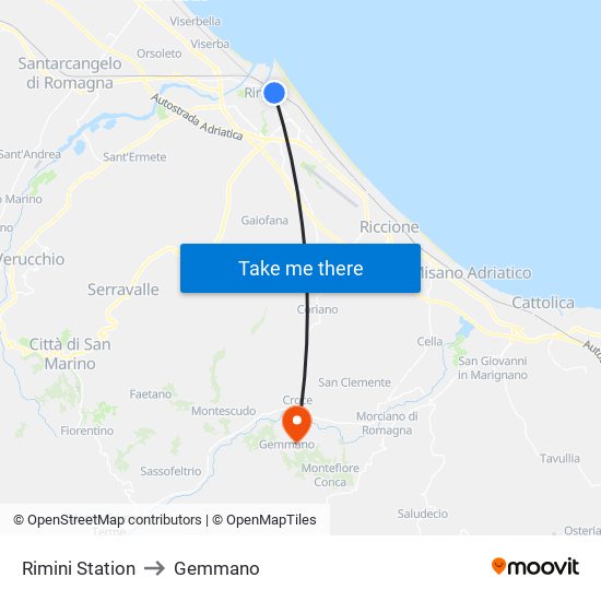 Rimini Station to Gemmano map