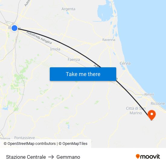 Stazione Centrale to Gemmano map