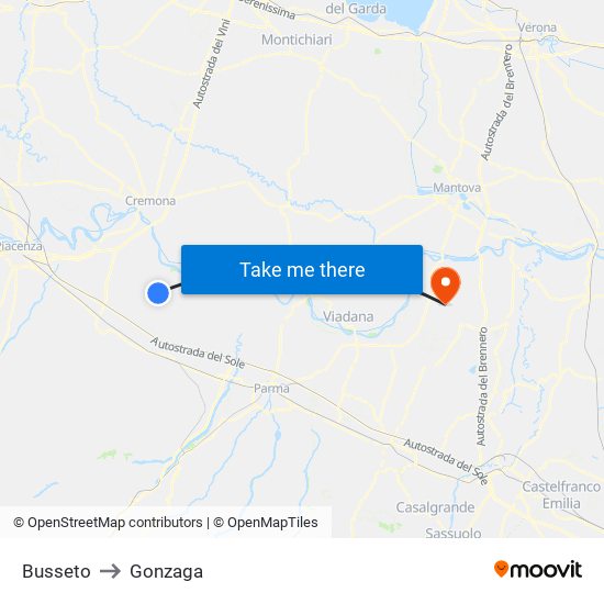 Busseto to Gonzaga map