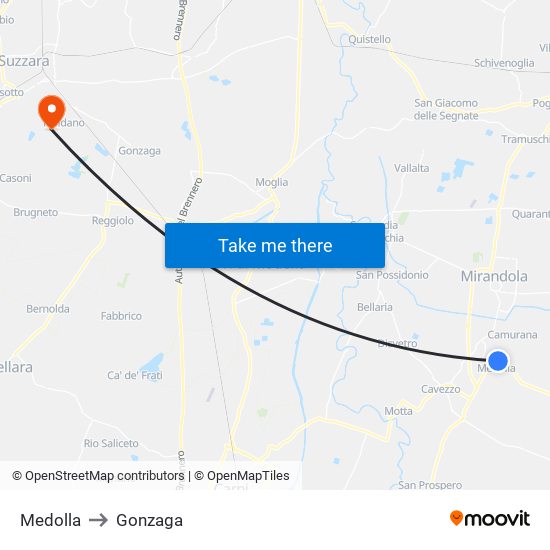 Medolla to Gonzaga map