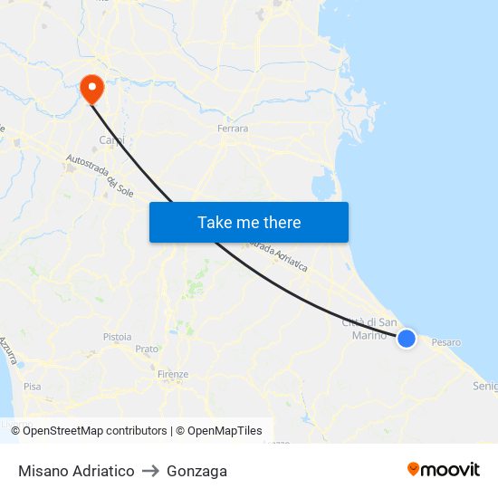 Misano Adriatico to Gonzaga map