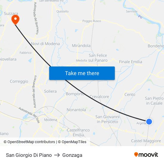 San Giorgio Di Piano to Gonzaga map