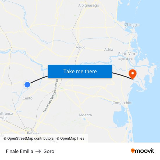 Finale Emilia to Goro map