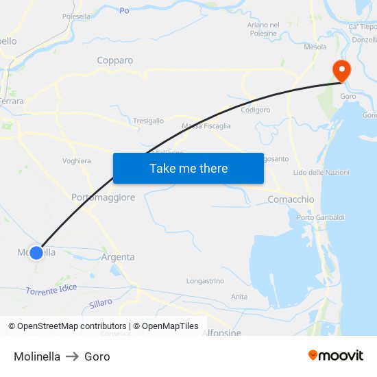 Molinella to Goro map