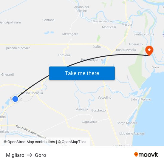 Migliaro to Goro map