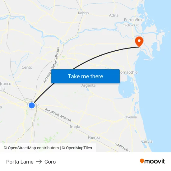 Porta Lame to Goro map