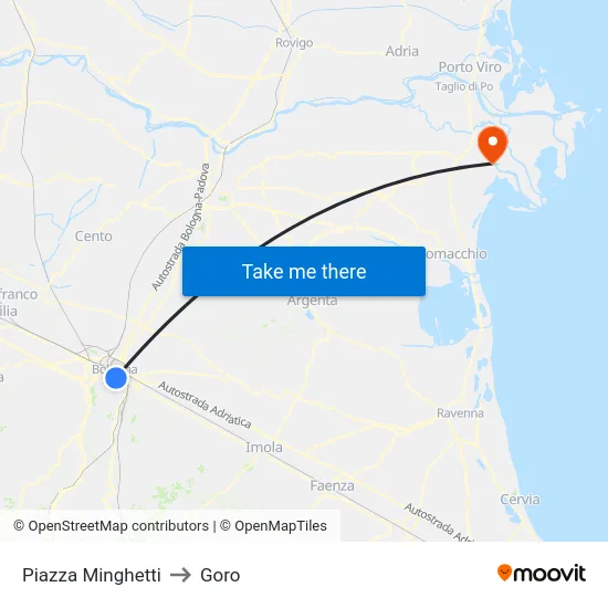 Piazza Minghetti to Goro map